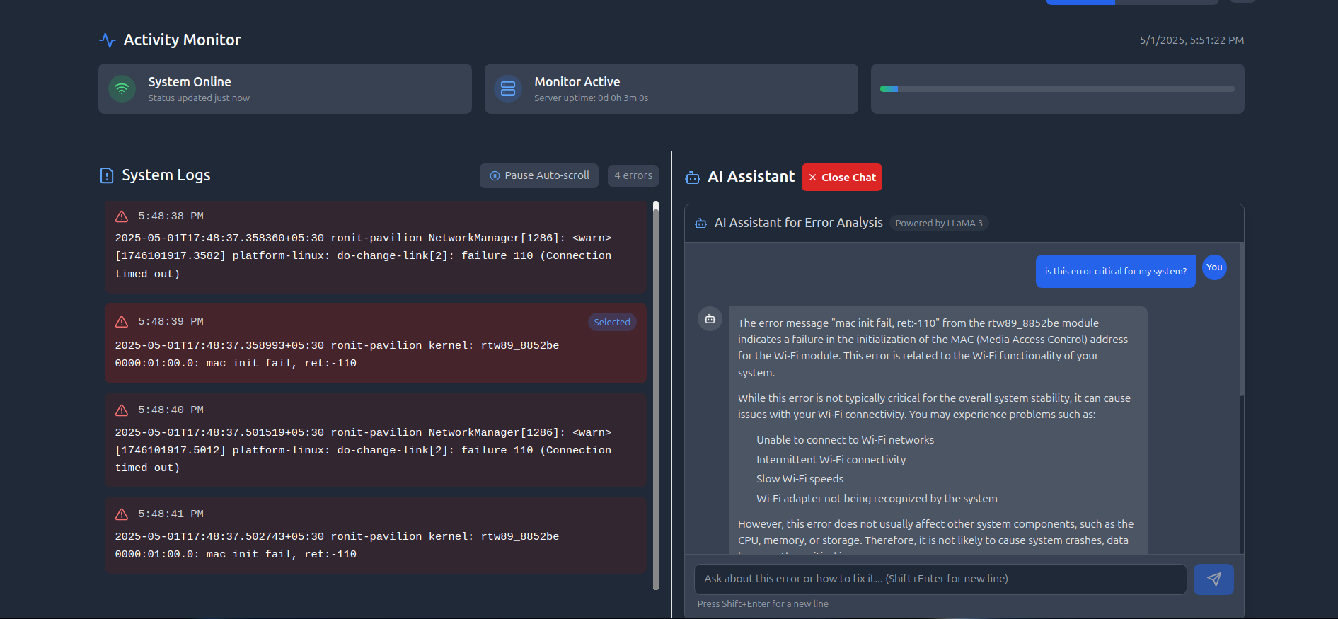 AI Powered Log Monitoring and Analysis